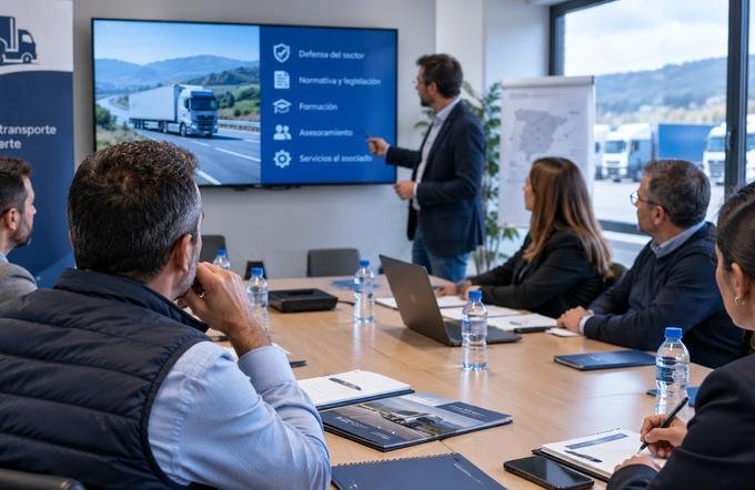 Reunión dunha asociación de transportistas cos seus asociados